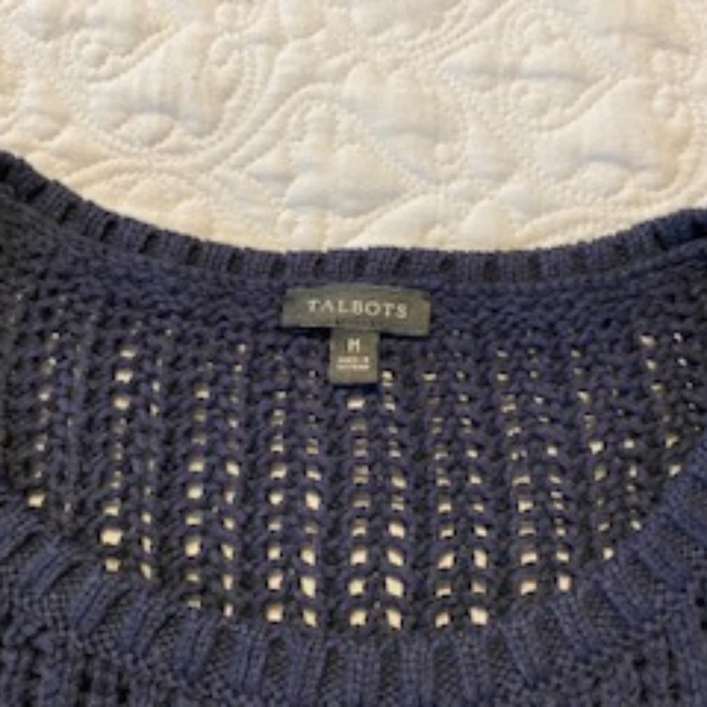 Talbots Open Stitch Navy Sweater Size M - Picture 3 of 3